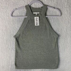 NWT Miou Muse Amadia Knit Racerback Mock Neck Knit Tank Women Large Sliv…
